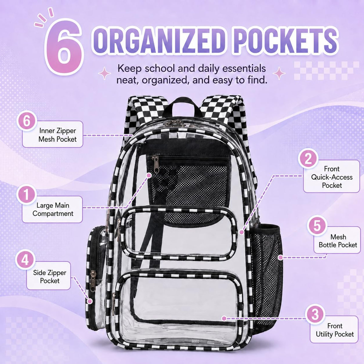 BTOOP Clear Backpack Heavy Duty Transparent Backpack 17" See Through Bookbag for College Work Festival Security with Padded Strap Large Capacity