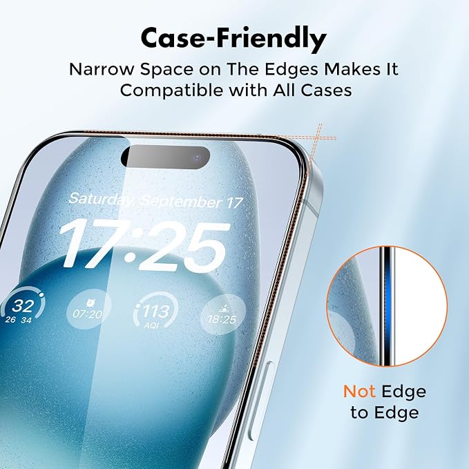UNBREAKcable 4-Pack iPhone 15 Screen Protector 9H Hardness | 9H tempered glass | 99.99% HD clarity | Double Shatterproof|alignment frame easy install | case-friendly