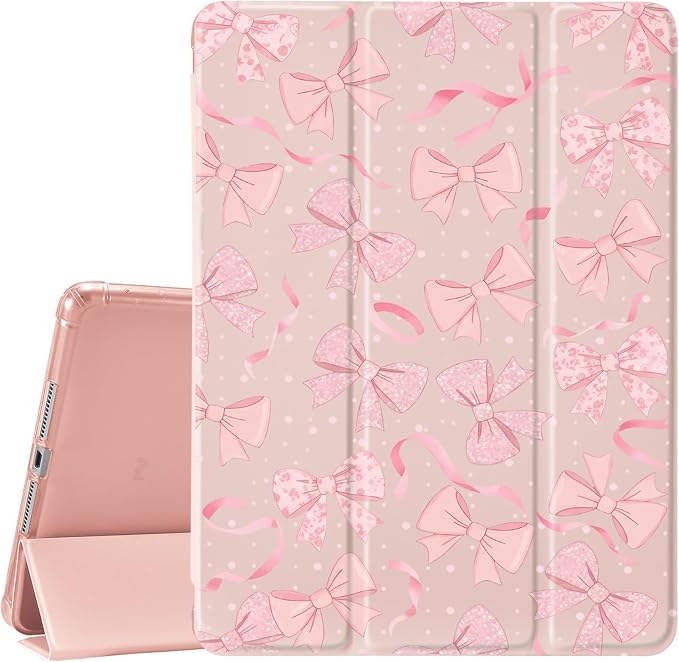 JOYLAND Pink Bow Compatible with iPad 6th/5th Generation (2018 2017 Model 9.7 Inch)iPad Air 2/Air 1 (9.7 Inch) with Pencil Holder-Trifold Stand Protective Cover with Soft TPU BackBlack
