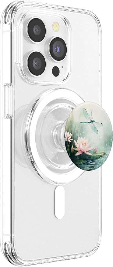 Aesthetic Floral Lotus And Dragonfly Watercolor Art PopSockets PopWallet for MagSafe