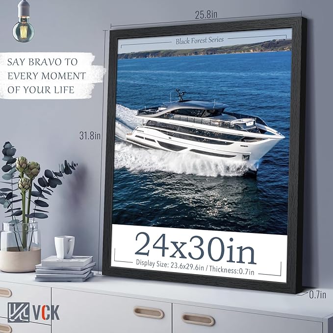 VCK 24x30 Poster Frame - Exclusive Black Woodgrain, Solid Wood Picture Frames - Wall Hanging