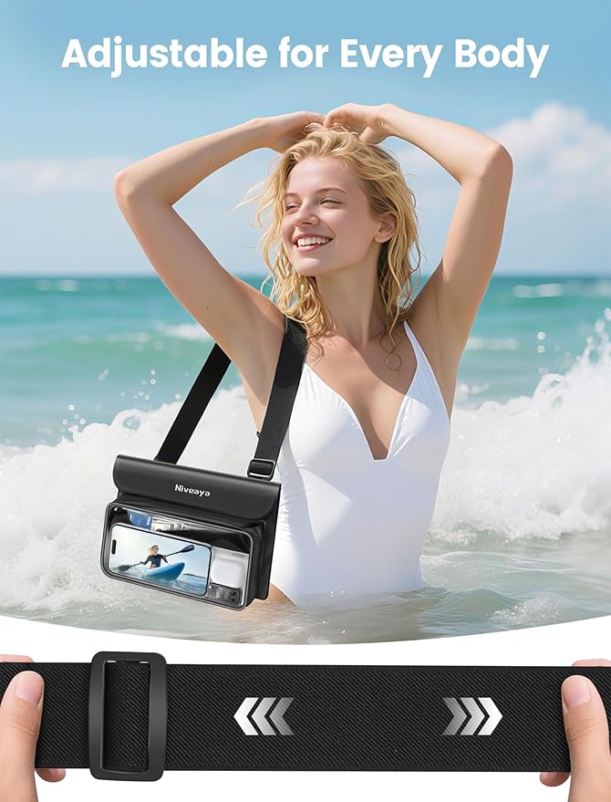 Niveaya IP68 Waterproof Fanny Pack - 2 Pack, Floating Dry Bag Pouch, Phone Waterproof Waist Pouch Dry Bag, Beach, Kayaking, Swimming, Boat Essentials, for iPhone 16/15/14/13/12 Pro Max up to 9.5"