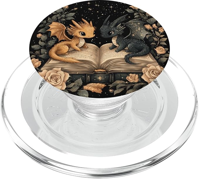 Book Dragon Head Mythical Creature Flame Wyvern Fantasy PopSockets Adhesive PopGrip