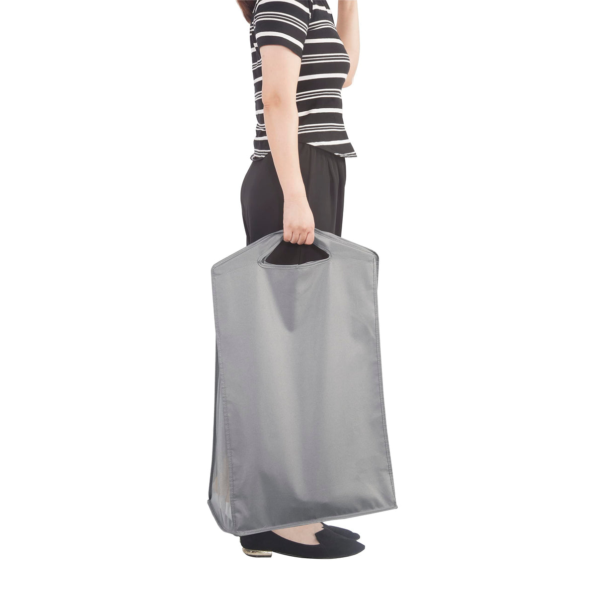 STORAGE MANIAC 2-Pack Hanging Laundry Hamper, Front See-Through Mesh Bag, Slim Basket, Double Hanging Closet Hamper, Narrow Organizer, Grey