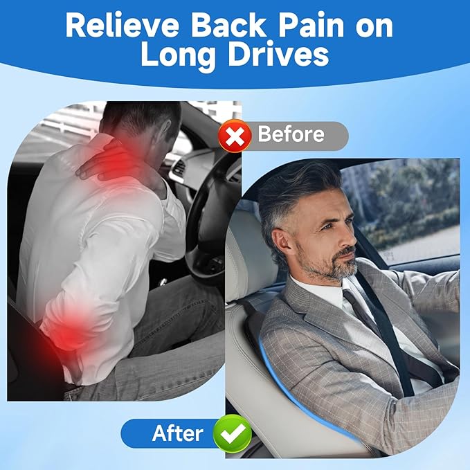 Lumbar Support Pillow for Car Truck Accessories Memory Foam Back Cushion for Driving Seat Lower Back Support, Lumbar Comfort for Long Drivvers Back Pain Relief, with Three Adjustable Straps Black