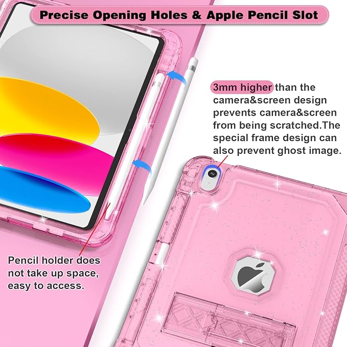 ZoneFoker Case for iPad 11-inch (A16) 2025 / iPad 10th Gen 10.9 inch 2022 Heavy Duty Shockproof Rugged Protective with Pencil Holder 11th / 10th Translucent Cover with Kickstand