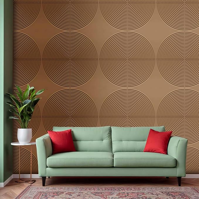 From Plain To Beautiful In Hours 9002 Arc Swell PVC 12 in x 12 in Peel and Stick Wall Panels (Covers / 10 sq.ft), Brown Candy, 10 Piece