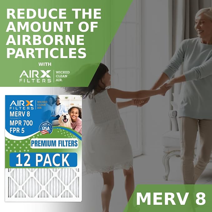 30x30x1 Air Filter MERV 8 Rating, 12 Pack of Furnace Filters Comparable to MPR
