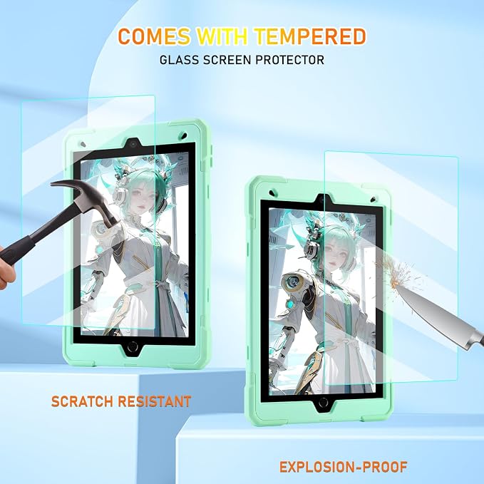 for iPad 9th/8th/7th Generation Case iPad 10.2 Case 2021/2020/2019 Rugged Heavy Duty Shockproof Protective Kids Case with Screen Protector/360° Rotating Folding Stand/Pencil Holder/Shoulder Strap
