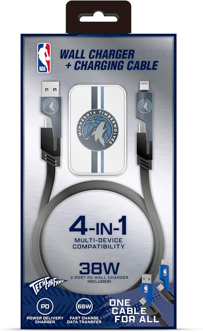 SOAR NBA Slim Wall Charger and 4 In 1 Multi Charging Cable