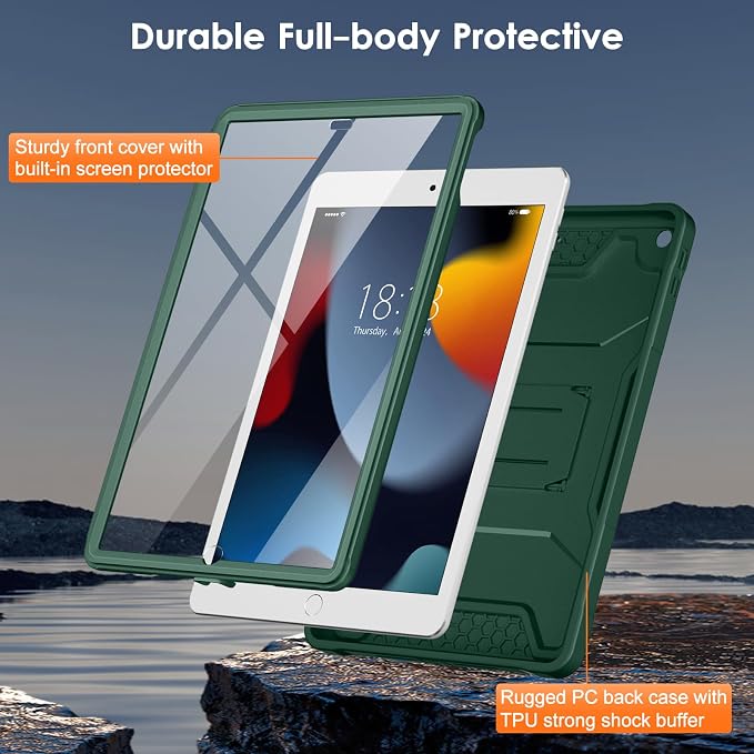 DTTO Case for for iPad 9th/8th/7th Generation 10.2-inch Black | Durable Shockproof Protective Cover Built-in Screen Protector &amp Kickstand Corner Protection