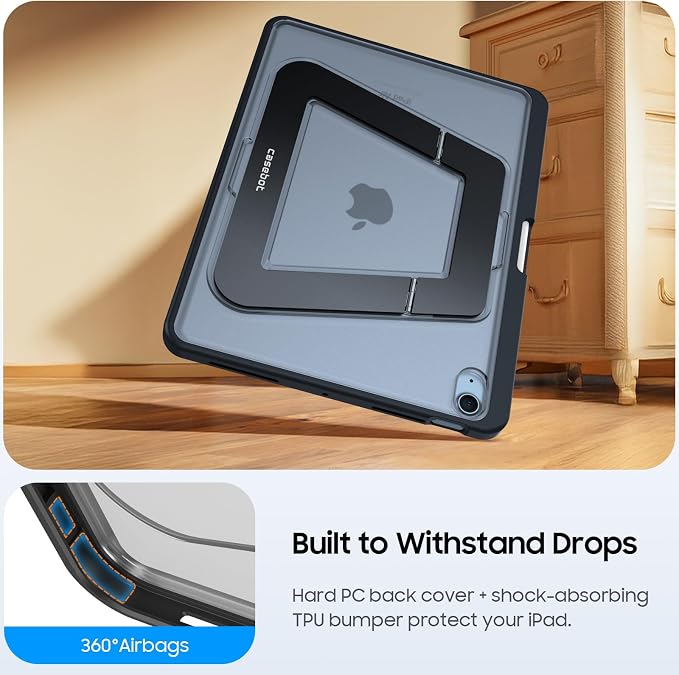 Fintie Shockproof Case for iPad Air 11-inch &amp iPad Air 5th/4th Gen 10.9 in | Slim Frosted Hard Back Cover Multi-Angle Viewing Built-in Kickstand &amp Pencil Holder Anti-Scratch Black