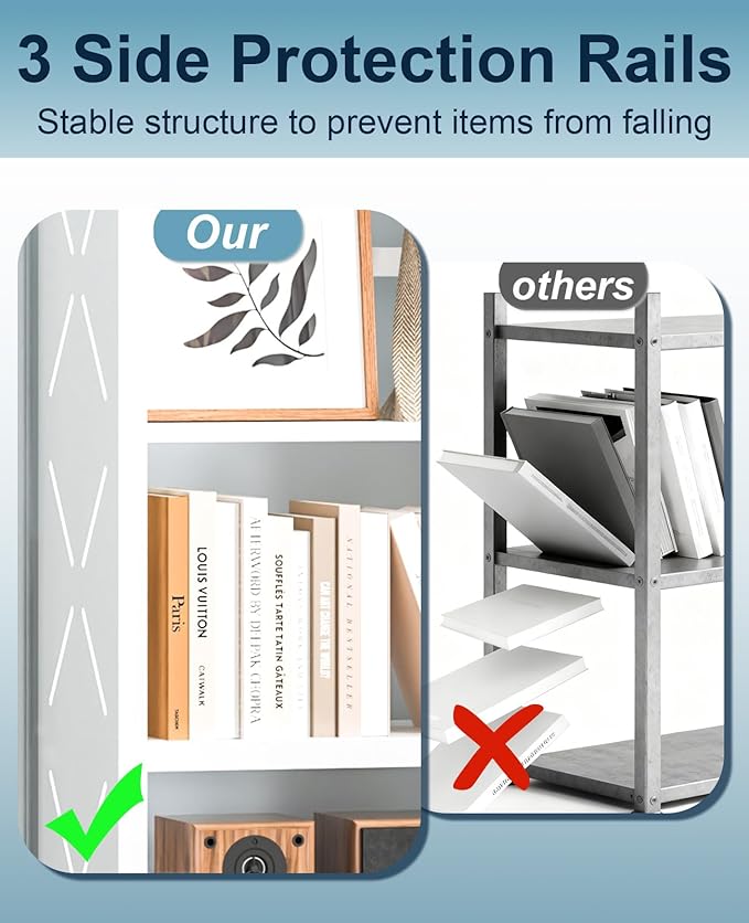 5-Tier Metal Bookshelf, Adjustable Bookcase with Anti-Tip Kit & Leveling Feet, Heavy-Duty Metal Storage Organizer, Modern Corner Shelves for Kitchen, Garage, Home Office