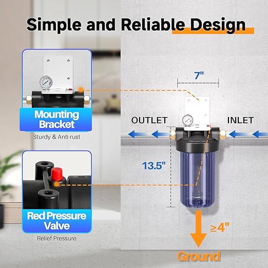 PUREPLUS Whole House Water Filter Housing, Pre-Filtration System,