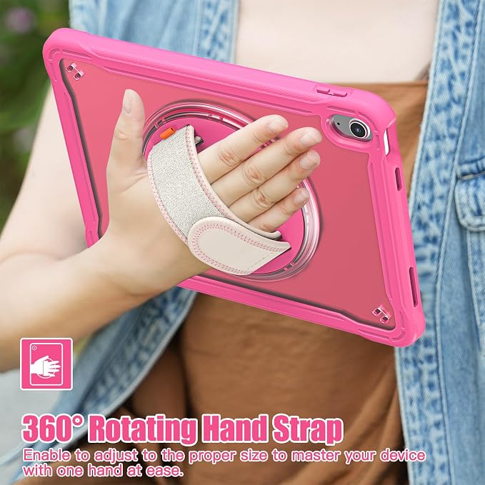 Case for iPad (A16) 11th/10th Generation 2025/2022 11/10.9 inch Rugged Shockproof Protective Cover with Screen Protector 360° Rotating Hand Strap&ampStand Pencil Holder Black