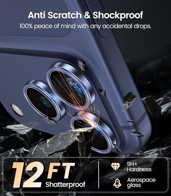 iGluz 2 Pack Anti-Reflection Camera Lens Protector for iPhone 17/16/16 Plus [98% Transmittance][1-Step Installation][Strong Adsorption] 9H Shatterproof Tempered Glass-Black