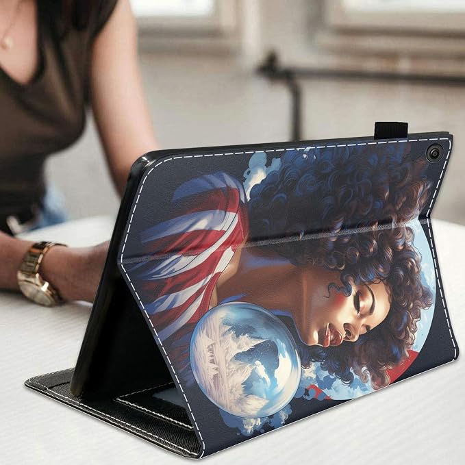 Case for Amazon Kindle Fire HD 10 Tablet 10.1 (9th/7th Generation 2019/2017 Release) Slim Folding Stand Folio Cover with Card Slot &amp Auto Wake/Sleep - African American Girl