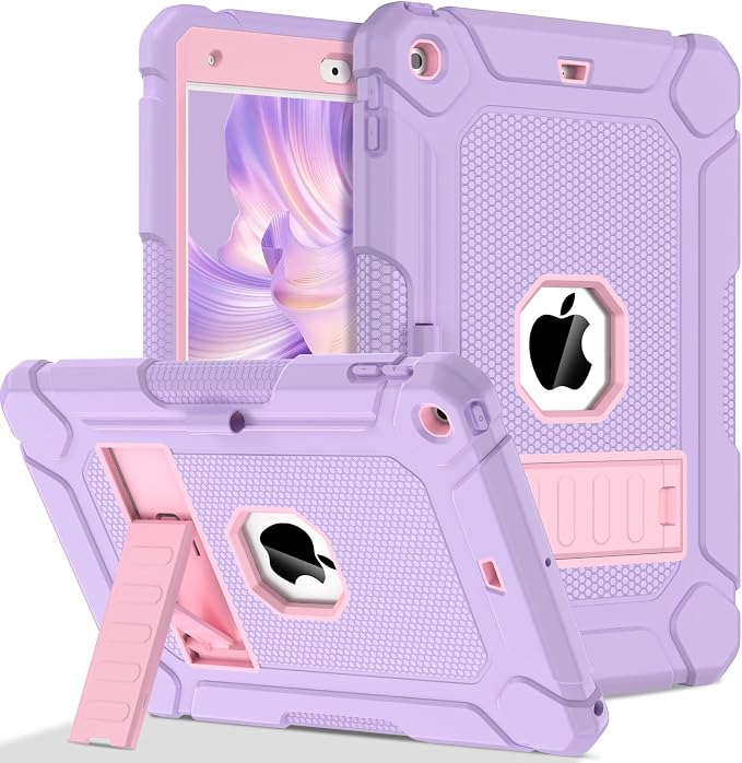 LTROP Case for iPad 10.2-Inch 9th/ 8th/ 7th Generation (2021/2020/ 2019) with Pencil Holder &amp Kickstand Hybrid Shockproof Rugged Protective Case for iPad 9/8/ 7 Gen 10.2 Purple and Green