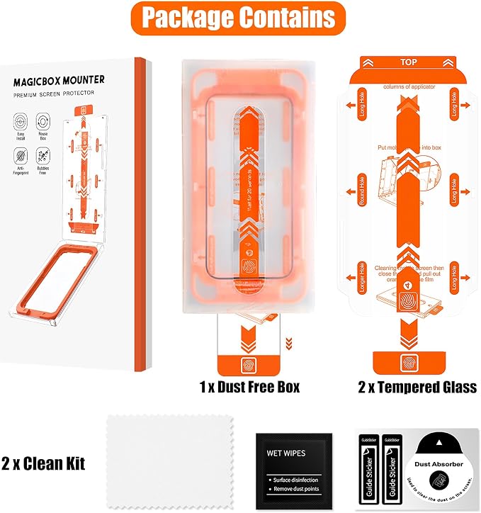 16 Pro Screen ProtectorAuto-Dust Removal Compartment With IPhone 16 Pro Screen Protector with Dust Free Chamber [Zero Bubble] 9H+Tempered Glass Films Shockproof (16 Pro)