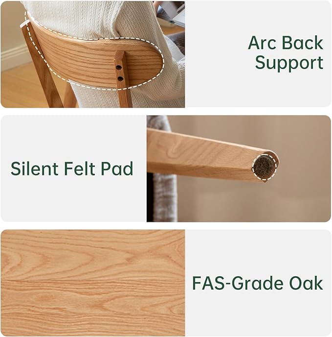 100% Solid Wood Upholstered Dining Chairs, Mid Century Modern Oak Dining Chairs with Curved Back with Butterfly Wing Shape for Kitchen, Dining Room, Restaurant (4PK, Log Color-Dark Gray Cushion)