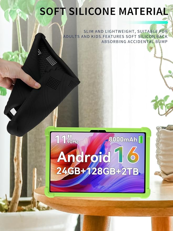 Case for KINGRID T90 11 inch Android 16 TabletWUNIAK Shock Proof Lightweight Stand Rubber Shell Protective CoverKids Friendly Soft Silicone Adjustable Stand CoverBlack