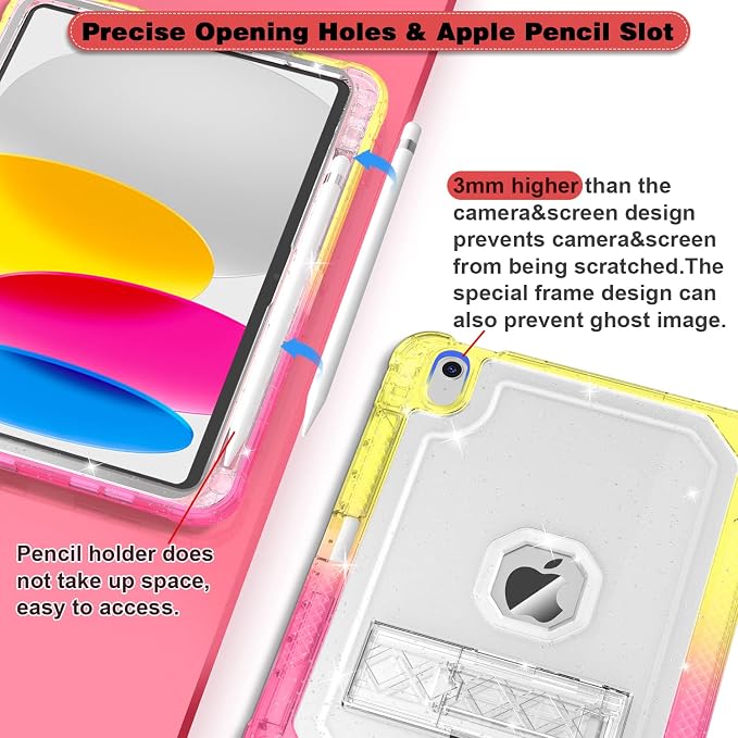 ZoneFoker Case for iPad 11-inch (A16) 2025 / iPad 10th Gen 10.9 inch 2022 Heavy Duty Shockproof Rugged Protective with Pencil Holder 11th / 10th Translucent Cover with Kickstand