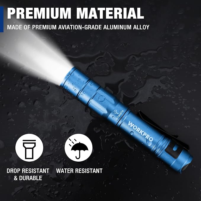 WORKPRO Rechargeable Pen Light 2 Pack Ultra-Compact EDC Flashlight Black | Mini Flashlight Pocket Flashlight with Clip Memory Function and 2 x USB C Cable Included