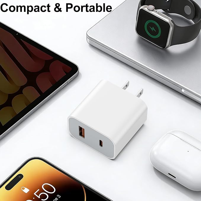 2 Pack 20W USB C Charger Block Dual Port Type C Fast Charging Wall Charger Power Adapter Brick Cube for iPhone 17 16 15 14 Plus/Pro/Pro Max/17 Air 13/12/11 XS/XR/X (White)