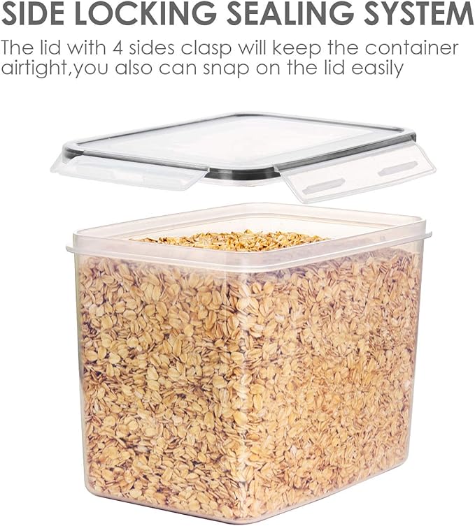 Vtopmart Food Storage Containers 3.3 quart / 3.6L, 4 Pieces BPA Free Plastic Airtight Canister for Flour, Sugar, Baking Supplies, with 4 Measuring Cups and 24 Labels,Black