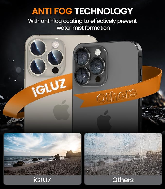 iGluz 2 Pack Anti-Reflection Camera Lens Protector for iPhone 17/16/16 Plus [98% Transmittance][1-Step Installation][Strong Adsorption] 9H Shatterproof Tempered Glass-Black