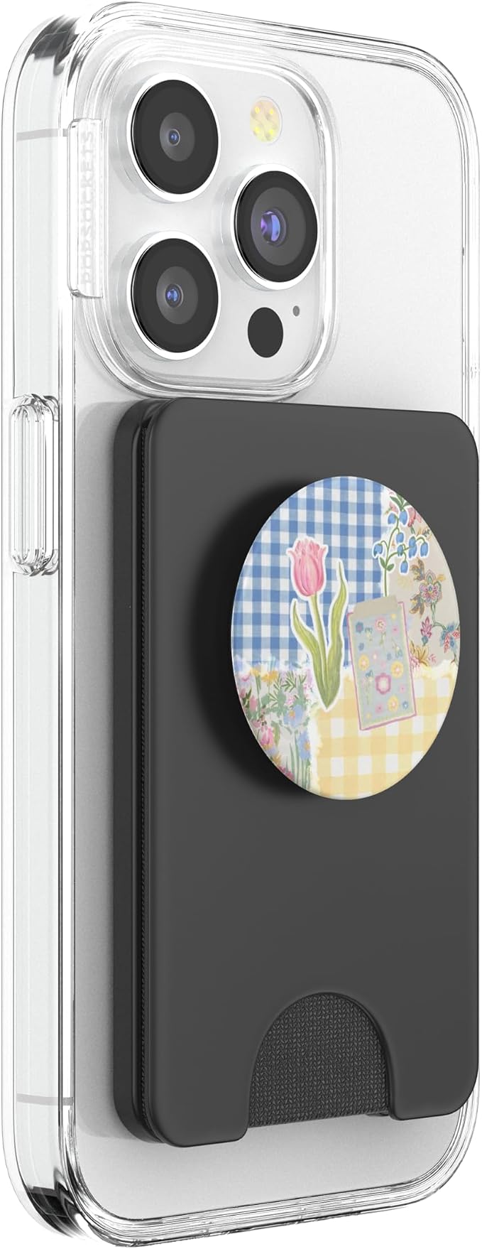 Aesthetic Gingham Pastel Blue &amp Yellow Cute Floral Patchwork PopSockets PopGrip for MagSafe