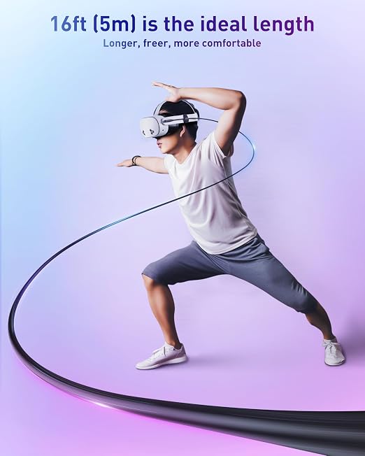Maxonar VR Charging Link Cable 16FT – Charge While Playing PC VR USB 3.0 Stable Data Built to Replace Meta Link Cable for Quest 3S / Quest 3 / Quest 2 / Pico 4 Black