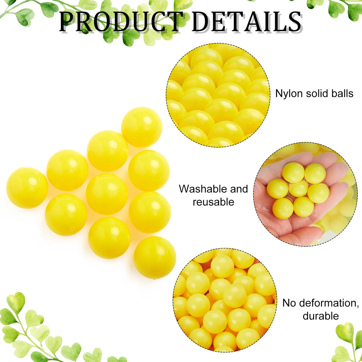 Civaner 150 x 68/61 Caliber Projectiles for Defense and Practice Reusable 68 Breaker Paintballs Solid Plastic Nylon Projectiles(Yellow,68 Caliber)