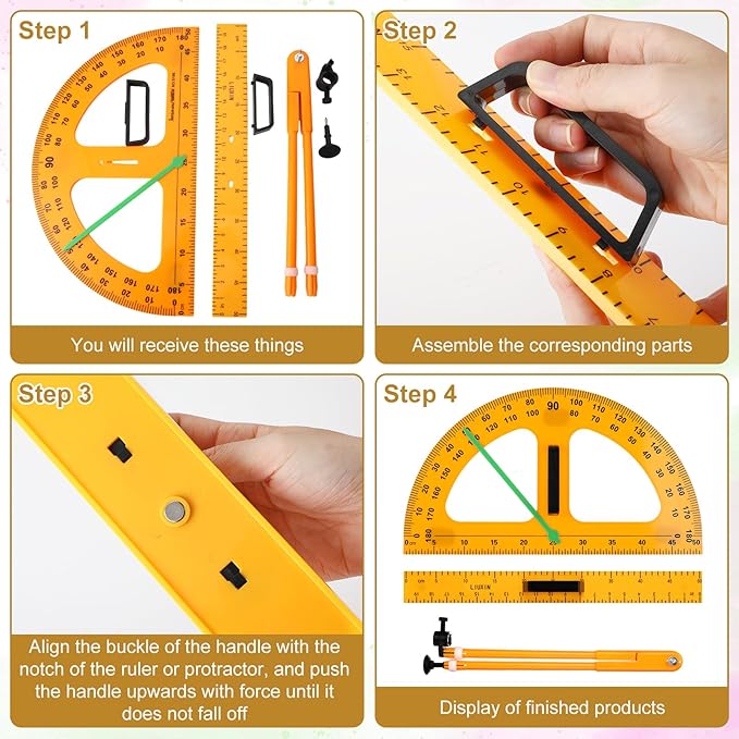 1 Set Large Mathematics Teaching Kit Including 1 Pcs Jumbo Teaching Ruler 1 Pcs Large Protractor 1 Pcs Geometry Compass Big Geometry Measurement Tool for Teacher Classroom Black Board