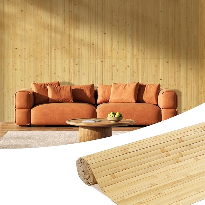 OUZUGIE 1 Pack 96x48 Inch Natural Bamboo Wall Panel – Natural Pole Wrap Paneling for Walls, Ceilings, Cabinets, Furniture – Ideal for Bedroom, Living Room & Office DIY Decor