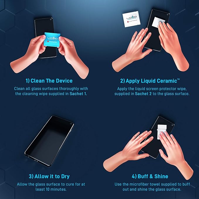 LIQUID CERAMIC Glass Screen Protector With $400 Coverage | Scratch and Shatter Resistant Wipe On Nano Protection for All Phones Tablets and Smart Watches - Universal Fit