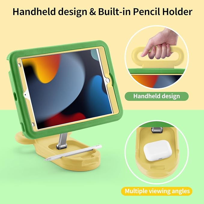 Kids Case for iPad 7th/8th/9th Gen 10.2 inchAdjustable Handle Stand(Black) | Adjustable Portrait/Landscape Stand/Drop Proof with Handle/KickstandChild Friendly Protective for iPad 10.2 2021/2020/201