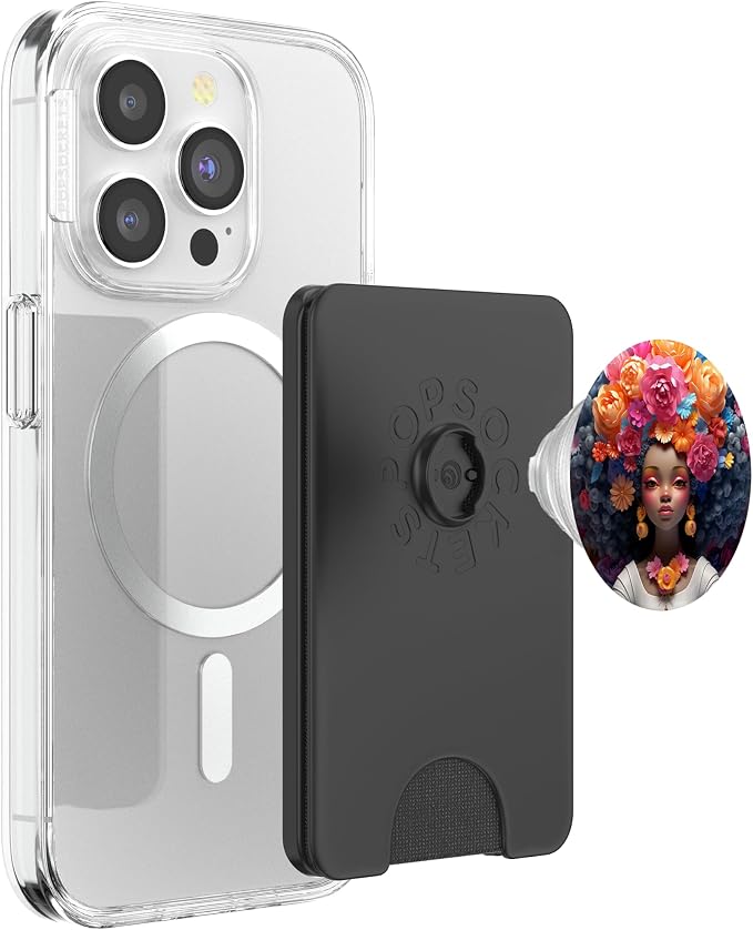 Proud Afro Queen Girl Floral Hair Melanin Black Women Pride PopSockets Adhesive PopGrip