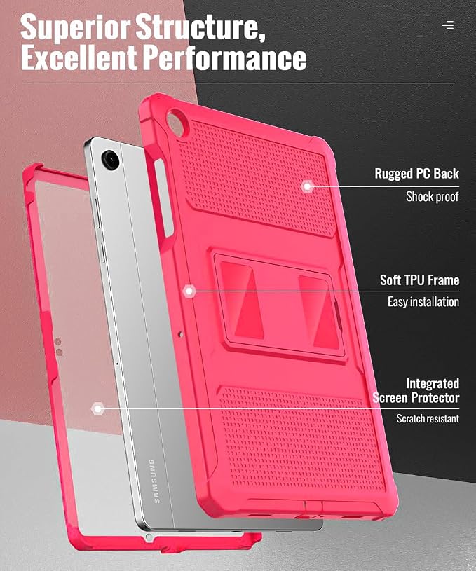 MoKo Shockproof Case Fit Samsung Galaxy Tab A11+ Plus/ A9+ 11 Inch | Full Body Rugged Stand Back Cover with Built-in Screen Protector for Galaxy Tab A11+/ A9+ Tablet Light Gray