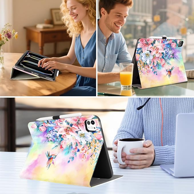 Vimorco for iPad Pro 11-inch Case M5/M4 2025/2024 for iPad Pro Case 11 Inch M5/M4 Pencil Holder/Hand Strap/Pocket/Screen Protection Band 3 Adjustable Angles Auto Sleep/Wake Beach Blue Ocean