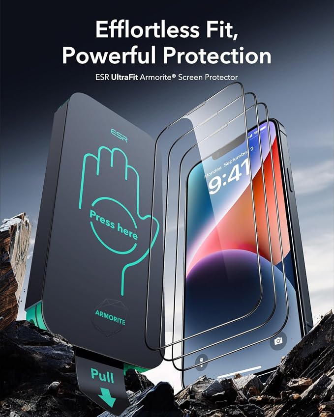ESR 3 Pack for iPhone 14 Plus/13 Pro Max Screen Protector Armorite | 7X Impact Absorption 9H+ Tempered Glass Easy One-Pull Installation Full-Coverage Protection UltraFit Tray Bubble-Free