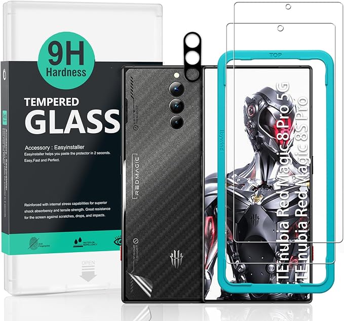 Ibywind Screen Protector for ZTE nubia Red Magic 8 Pro 5G/Red Magic 8S Pro(6.8) 2 Pack+1 Pack Camera Len Protector+1 Back Film9H Tempered GlassHDScratch ResistantBubble FreeEasy Install