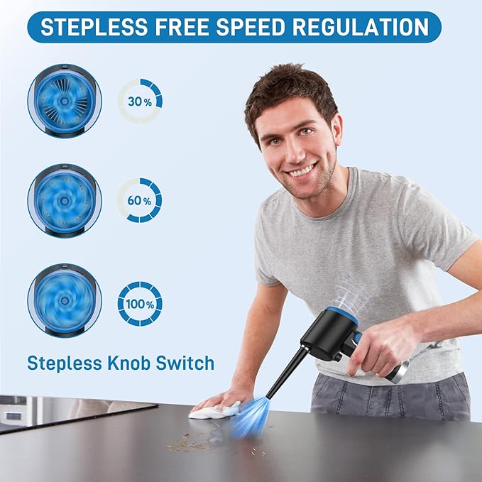 ATEngeus Compressed Air Duster, Electric Air Duster, Cordless Air Duster for Computer, Stepless Speed, Keyboard Cleaner, Replace Canned Air, Brushless Motor, 6000mAh