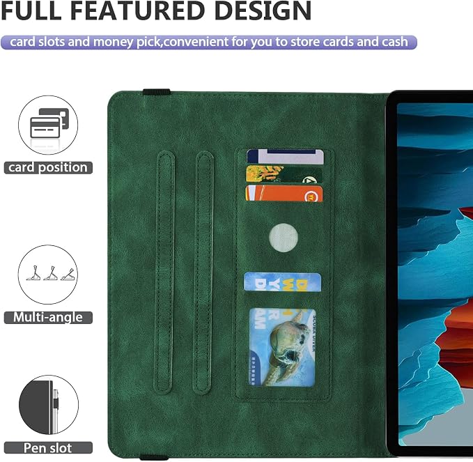 Dteck Wallet Case for Galaxy Tab S10+/S9+/S7 FE/S8+/S7 Plus 12.4 Tablet Premium PU Leather Folding Stand Auto Wake/Sleep Pen Holder Case with Hummingbirds