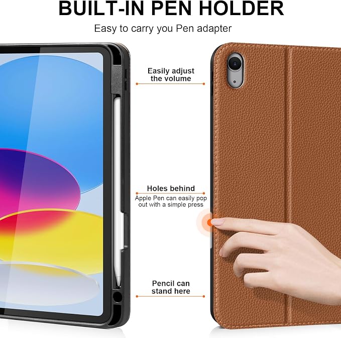iPad Case 11th Gen 11 &amp 10th Gen 10.9 with Pencil Holder Black | Slim Premium Leather Smart Cover Auto Wake/Sleep Multi-Angle Protective Stand