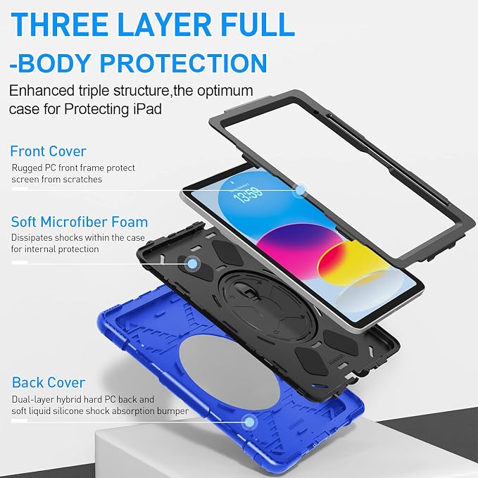 SUPFIVES Case for iPad (A16) 11th/10th Generation 2022/2025 Full-Body Drop Protection Cover for iPad 10th Gen 10.9/11 inch with Screen Protector 360° Rotate Stand Shoulder Strap Pencil Holder