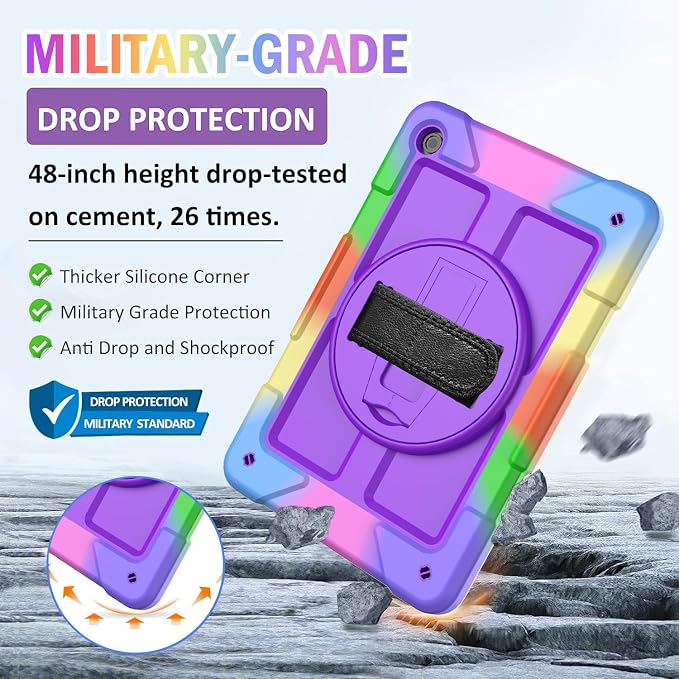 BMOUO for Samsung Galaxy Tab A9+ Plus Case 11 2023 (SM-X210/X216/X218) Shockproof Galaxy Tab A9 Plus Case with Rotating Stand and Hand/Shoulder Strap Black