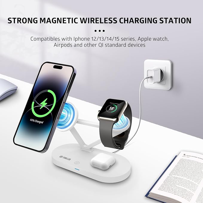 5-in-1 Magnetic Wireless Charging Station with Night Light Wireless Charger for iPhone12 13 14 15 Pro Max &amp Airpods &amp iWatch Series Fast Charging Stand Dock for Apple Multiple Devices