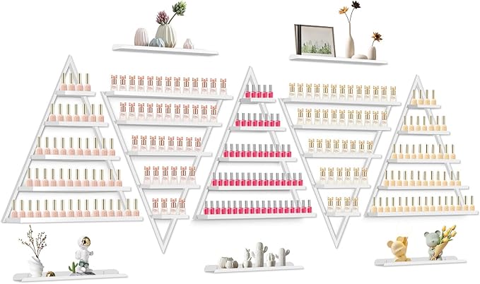 EBANKU 10PCS Nail Polish Racks 5 Tiers Nail Polish Shelf for Wall Triangular Display Rack Cosmetic Display Cases Lipstick Perfume Wall Shelf Essential Oil Organizers for Home Spa Nail Salon(White)