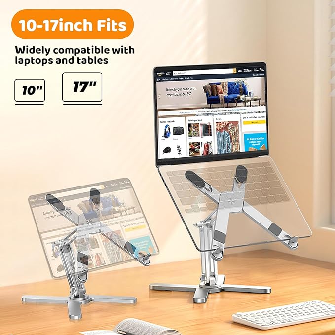 Laptop Stand with 360 Rotating Base, Computer Notebook Laptop Riser Metal Holder for Desk Collaborative Work, Fully Foldable for Easy Storage, Fits All MacBook, Laptops up to 16 inches